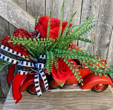 Valentine Red Truck Arrangement Vintage Truck Centerpiece Etsy