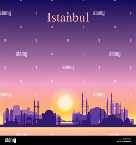 Istanbul City Skyline Silhouette On Sunset Background Stock Vector