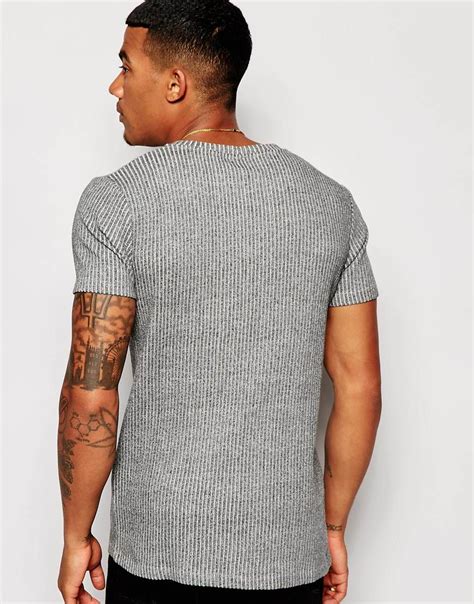 Lyst Asos Muscle Fit Rib T Shirt With Crew Neck And Stretch In Gray