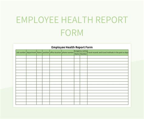 Employee Health Report Form Excel Template And Google Sheets File For