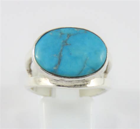 Sterling Silver Bezel Set Oval Turquoise Ring SIZE 9 Etsy