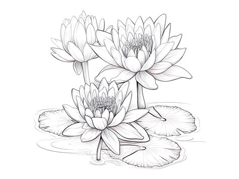 Water Lily Sketch Clipart Set Water Lily Clipart Black And White Art