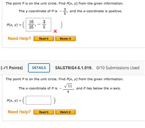 Solved The Point P Is On The Unit Circle Find P X Y From