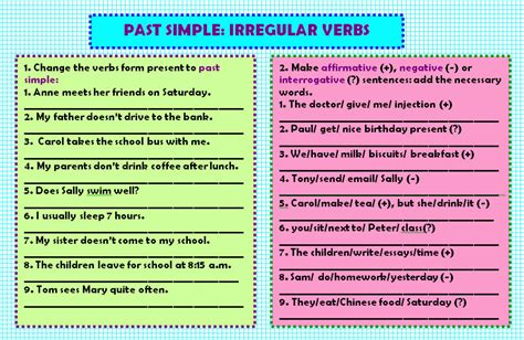 Simple Past Tense Regular And Irregular Verbs Sentences Exercises Design Talk