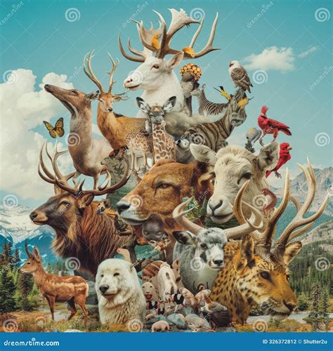 A Surreal Collage Of Various Animal Species Merged Together Stock