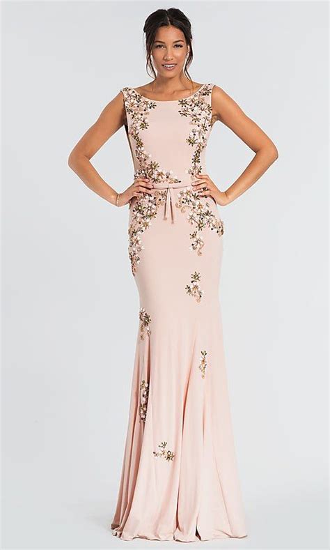 Image Of Open Back Long MOB Jovani Dress With Floral Beading Style JO