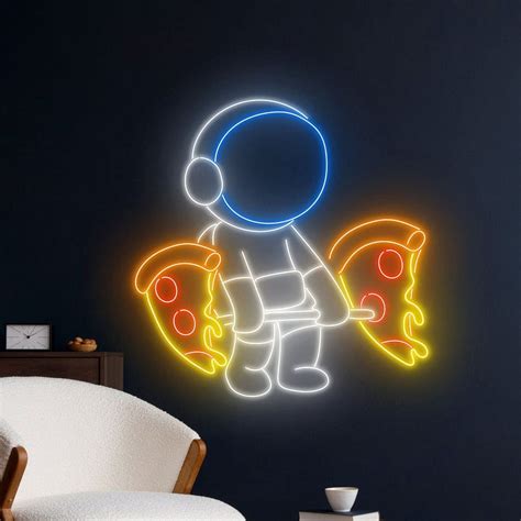 Handmadetneonsign Astronaut Lifting Pizza Neon Sign Astronaut Pizza