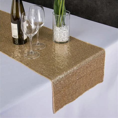 Sunnyrain 10 Pieces Luxury Gold Sequin Table Runner Wedding Party Table Decoration Solid Color