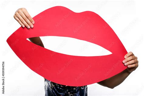 Woman With Oversized Lips Looking Like Vulva And Labia Red Lips