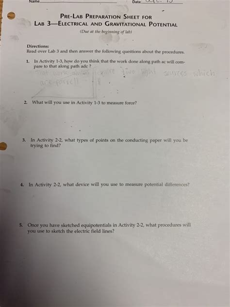 Name Date 1 PRE LAB PREPARATION SHEET FOR LAB Chegg