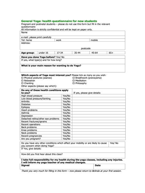 Yoga Questionnaire For Students Fill Out Sign Online Dochub