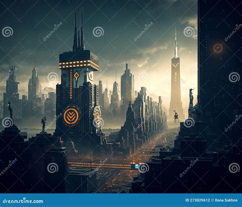 Techno City Of The Future Modern Urban Technogenic Landscape With