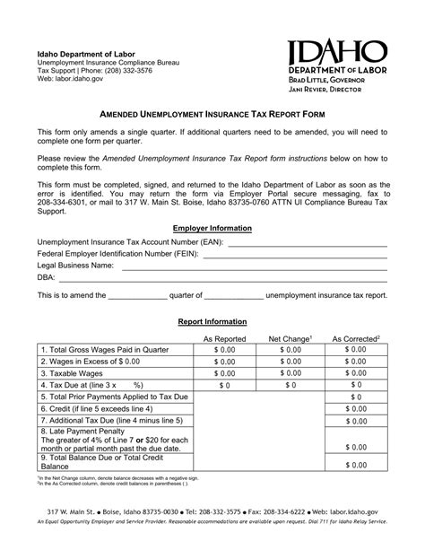 Idaho Amended Unemployment Insurance Tax Report Form Fill Out Sign Online And Download Pdf