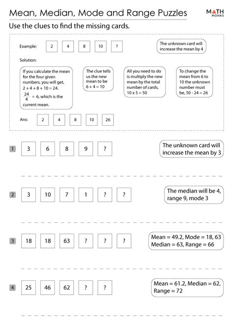 Mean Median Mode Range Worksheets - Math Monks