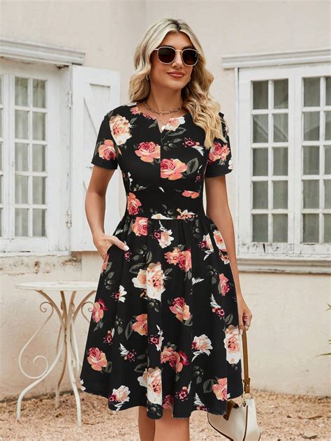 Floral Print Hidden Pocket Dress Shein Usa