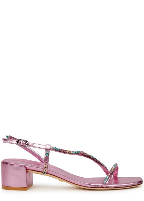 Stuart Weitzman Soiree 35 Crystal Embellished Leather Sandals In Pink