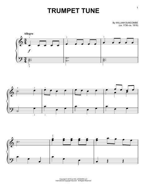 Trumpet Tune Easy Piano Print Sheet Music Now