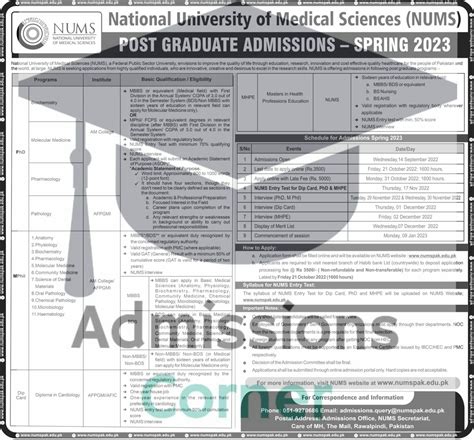 Nums Postgraduate Mphil Phd Admissions Spring 2023