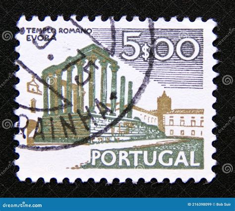 Postage Stamp Portugal 1976 Roman Temple Evora Editorial Stock Image