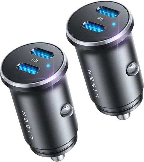 Lisen Usb C Car Charger Adapter [2 Pack] [mini And Metal] Cigarette Lighter Usb