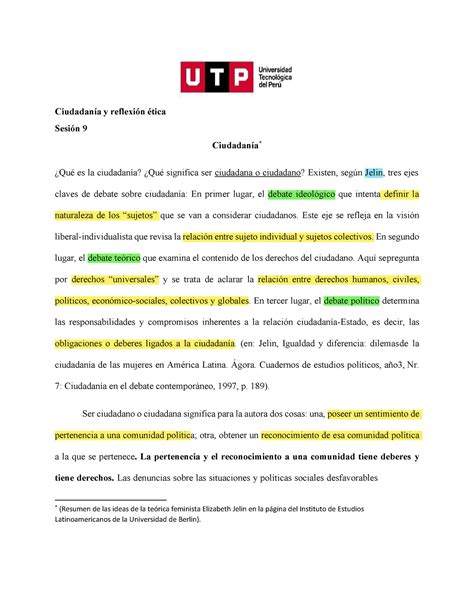 S9 T1 Ciudadanía Concepto Por Elizabeth Jelin Ciudadanía Y Reflexión