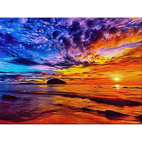 5D Diamond Painting Mer Coucher De Soleil Diy Peinture Diamant Kit