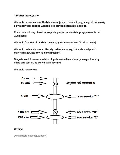 Fizyka laby 102 sprawozdanie 1 Wstęp teoretyczny Wahadła przy małej