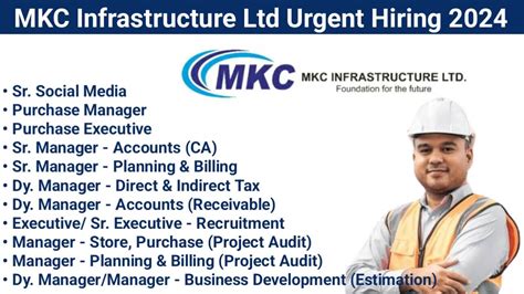 Mkc Infrastructure Ltd Urgent Hiring Job Location Gandhinagar