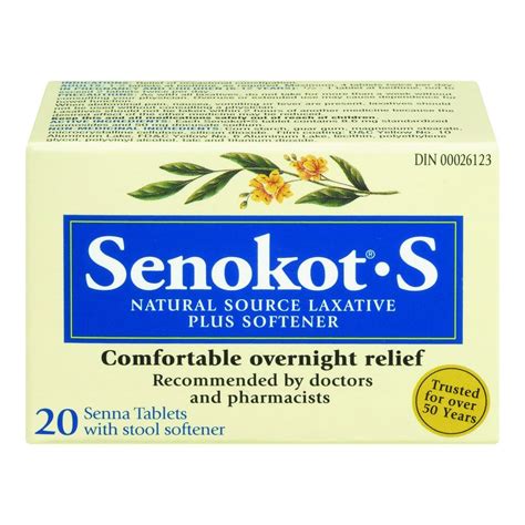 Senokot S Natural Senna Laxative Plus Stool Softener 20 Tablets Ctc