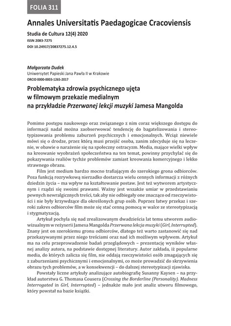 Pdf Problematyka Zdrowia Psychicznego Uj Ta W Filmowym Przekazie