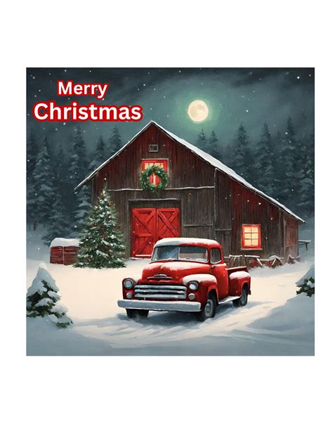 Merry Christmas Red Truck Digital Prints For Home Decor Crafts And Diy