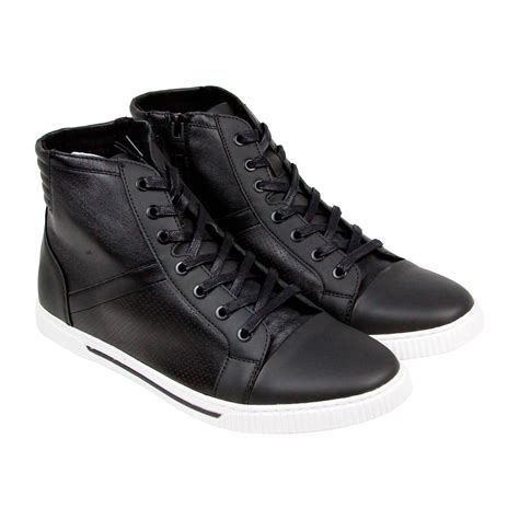 Kenneth Cole Kenneth Cole Fence Around Mens Black Leather High Top Lace Up Sneakers Shoes