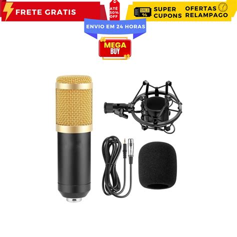 Microfone Andowl BM 800 Unidirecional Preto Dourado Shopee Brasil