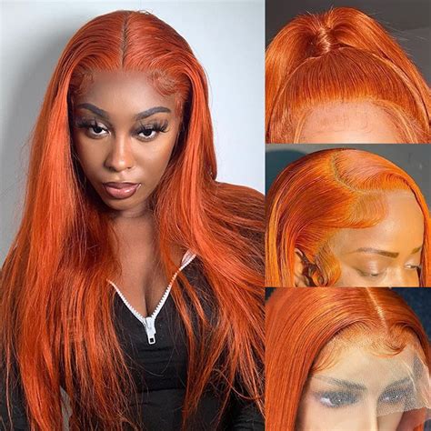 Amazon Ginger Lace Front Wigs Human Hair Colored Straight Lace