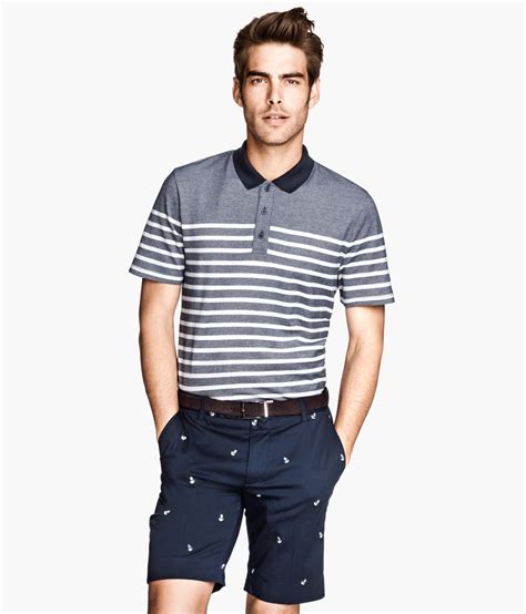 Handm Polo Shirt In Premium Cotton In Blue For Men Dark Blue Lyst