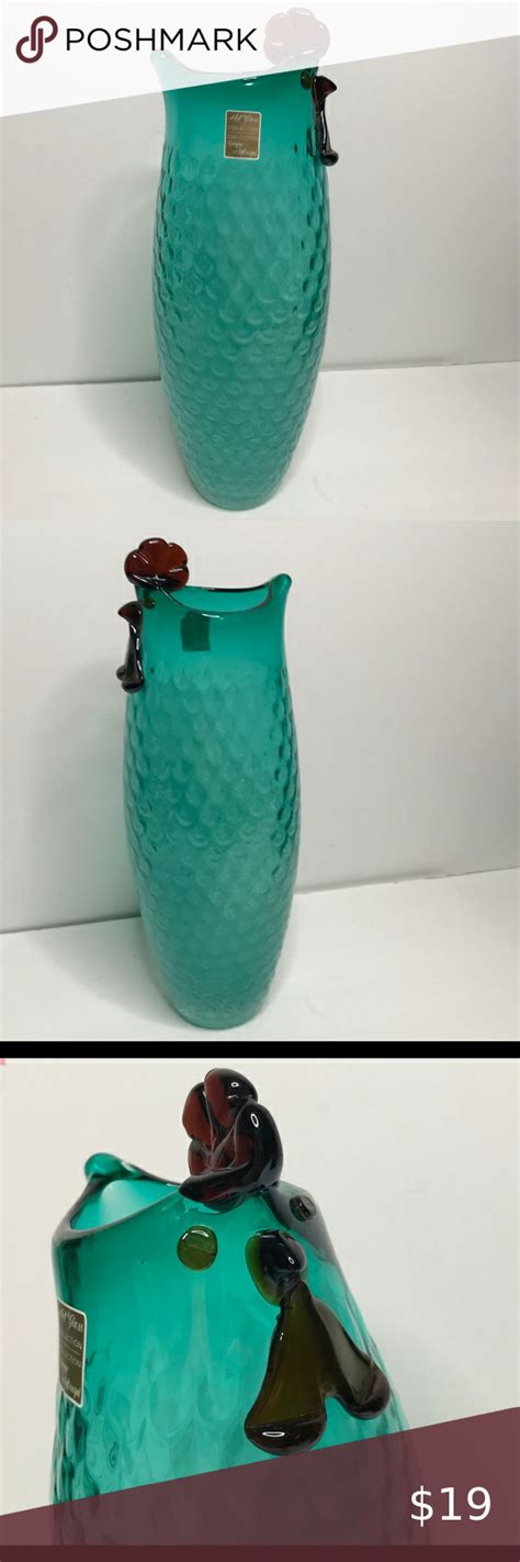 15” Rooster Glass Bubbled Vase Turquoise Turquoise Vase Teal Vase Turquoise