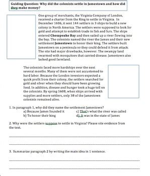 Jamestown Lesson W Guided Notes Guided Reading And Exit Ticket