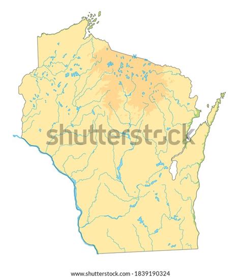 High Detailed Wisconsin Physical Map Stock Vector Royalty Free