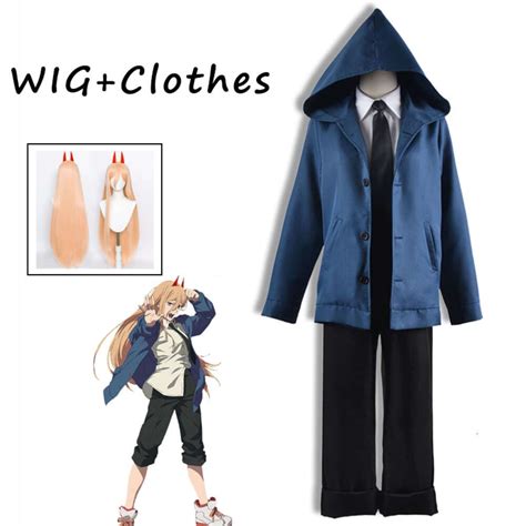 Power Cosplay Anime Motosierra Hombre Disfraz Peluca Chaqueta Azul