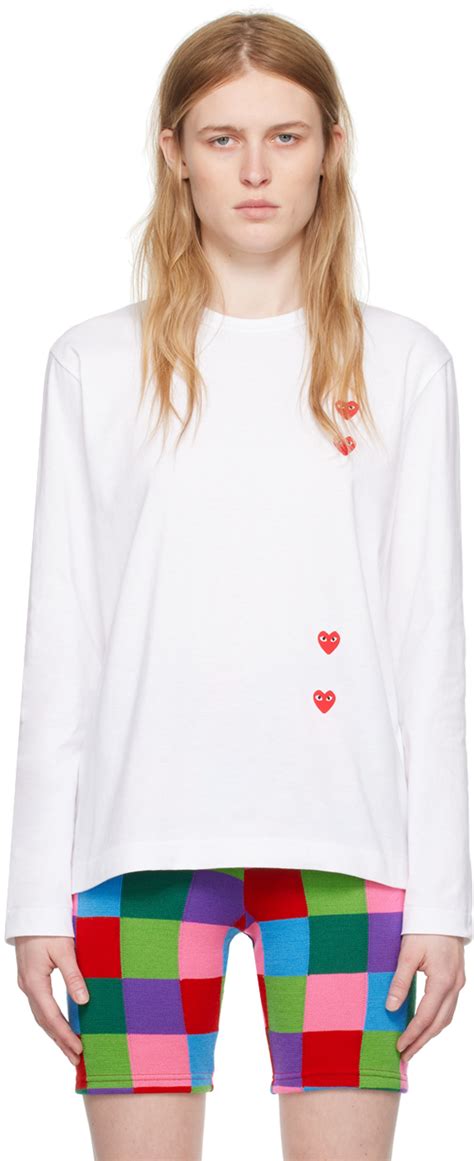 Comme Des GarÇons Play White Vertical Heart Long Sleeve T Shirt Ssense