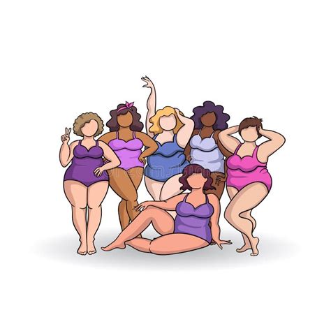 Vector Colorful Illustraion On The Theme Of Body Positive Female Cartoon Characters Stock