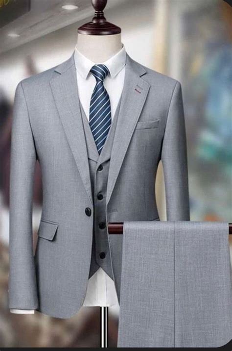 Men Suits Gray 3 Piece Slim Fit Two Button Wedding Groom Party Wear