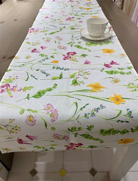 Fresh Flower Table Runner Spring Floral Print On White Etsy Australia