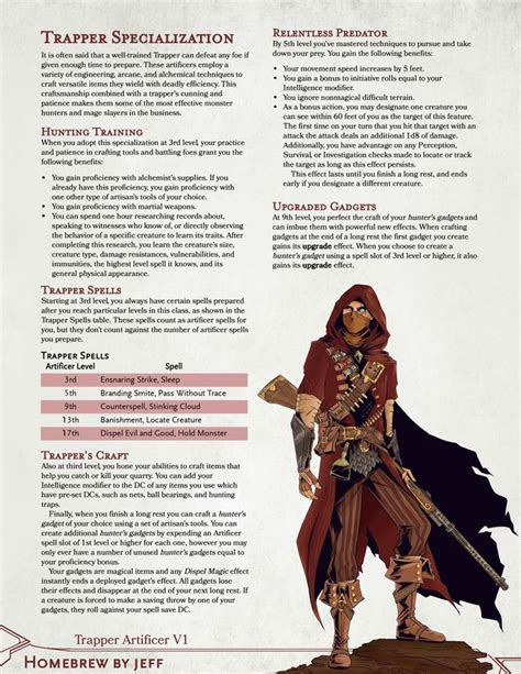 The Trapper Specialization An Artificer Subclass Crafts Gadgets And