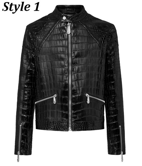 Blackbrown Motorcycle Alligator Croc Print Leather Jacket Jacket Makers