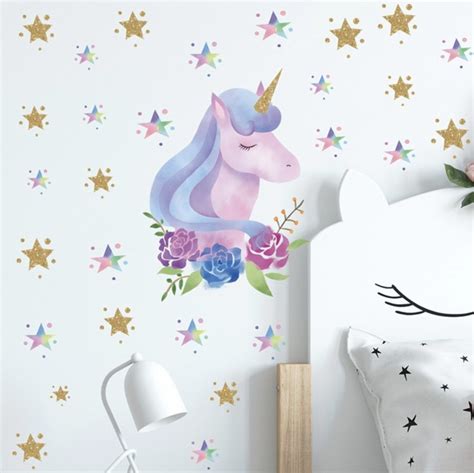 Muursticker Unicorn Eenhoorn En Sterren Meisjeskamer Babykamer