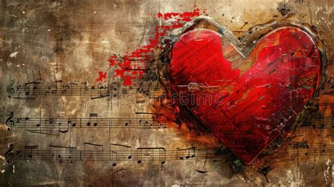 Textured Red Heart With Musical Notes Backdrop Stock Image Image Of