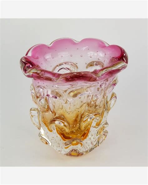 Riachuelo Vaso De Murano S O Marcos Cristal Rosa E Mbar Cm