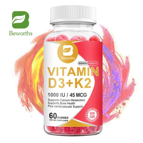 Beworths Naturals Vitamin D3k2 Gummies 1000 Iu Vitamin D3 45 Mcg Vitamin K2 For Bone Heart