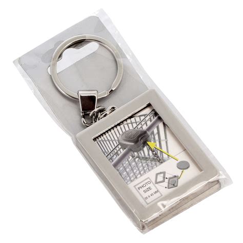 Porte clef photo DEKNUDT rectangle jeton de caddie au dos Métal